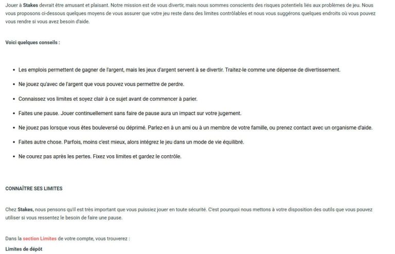 Stakes777 Casino jeu responsable